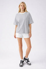 Heather Grey Relaxed Fit Contrast Neckline Tee