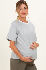 Heather Grey Relaxed Fit Contrast Neckline Maternity Tee