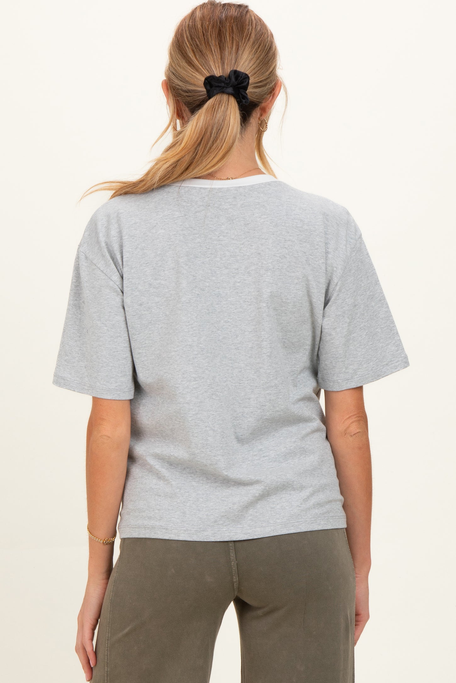 Heather Grey Relaxed Fit Contrast Neckline Maternity Tee