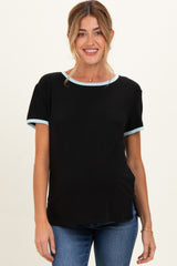 Black Contrast Trim Boxy Fit Maternity Tee