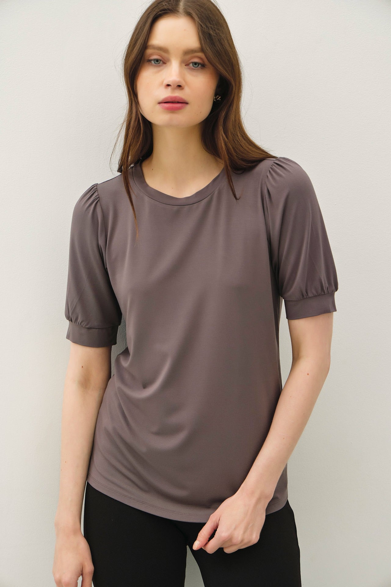 Charcoal Puff Sleeve Basic Maternity Top