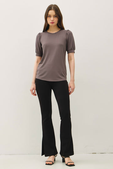 Charcoal Puff Sleeve Basic Top