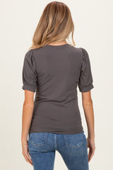 Charcoal Puff Sleeve Basic Maternity Top
