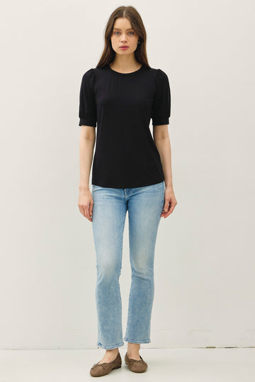 Black Puff Sleeve Basic Top