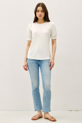 White Puff Sleeve Basic Top