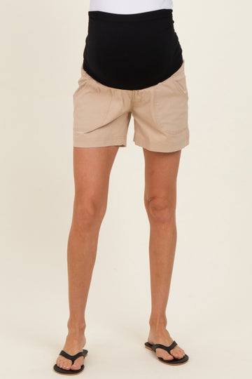 Taupe Chino Pocket Maternity Shorts