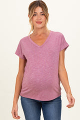 Mauve Slub Knit Maternity V-Neck Top