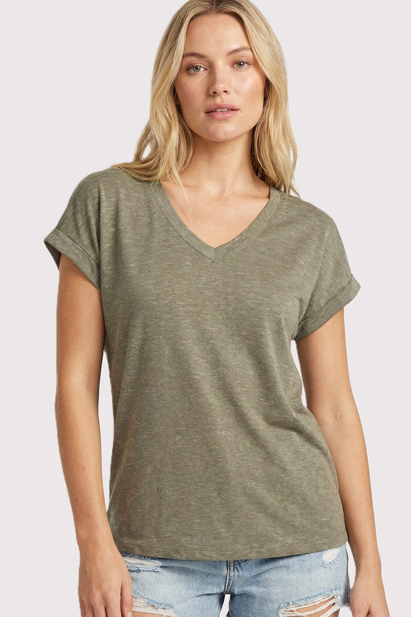 Olive Slub Knit Maternity V-Neck Top