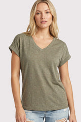 Olive Slub Knit Maternity V-Neck Top