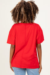 Red Washed V-Neck Oversized Maternity Tee