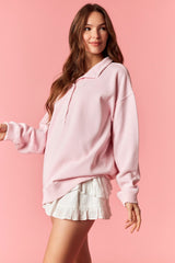 Light Pink Snap Collar Oversized Sweatshirt