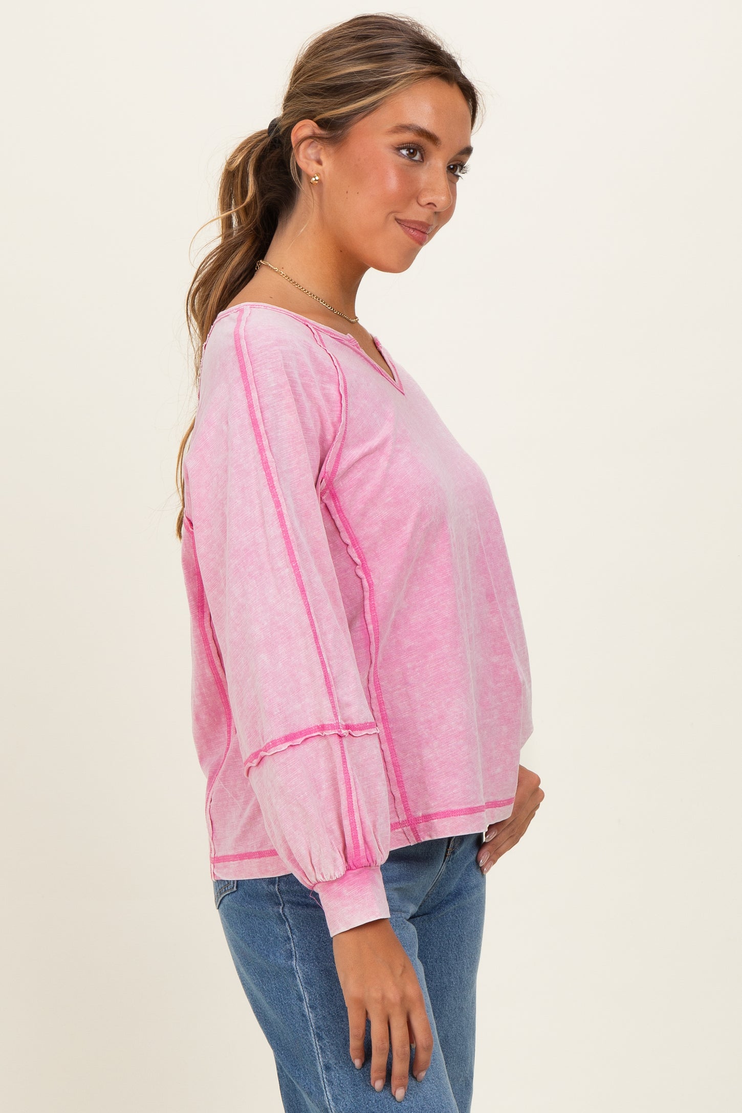 Bubble Pink Mineral Wash Exposed Seam Top