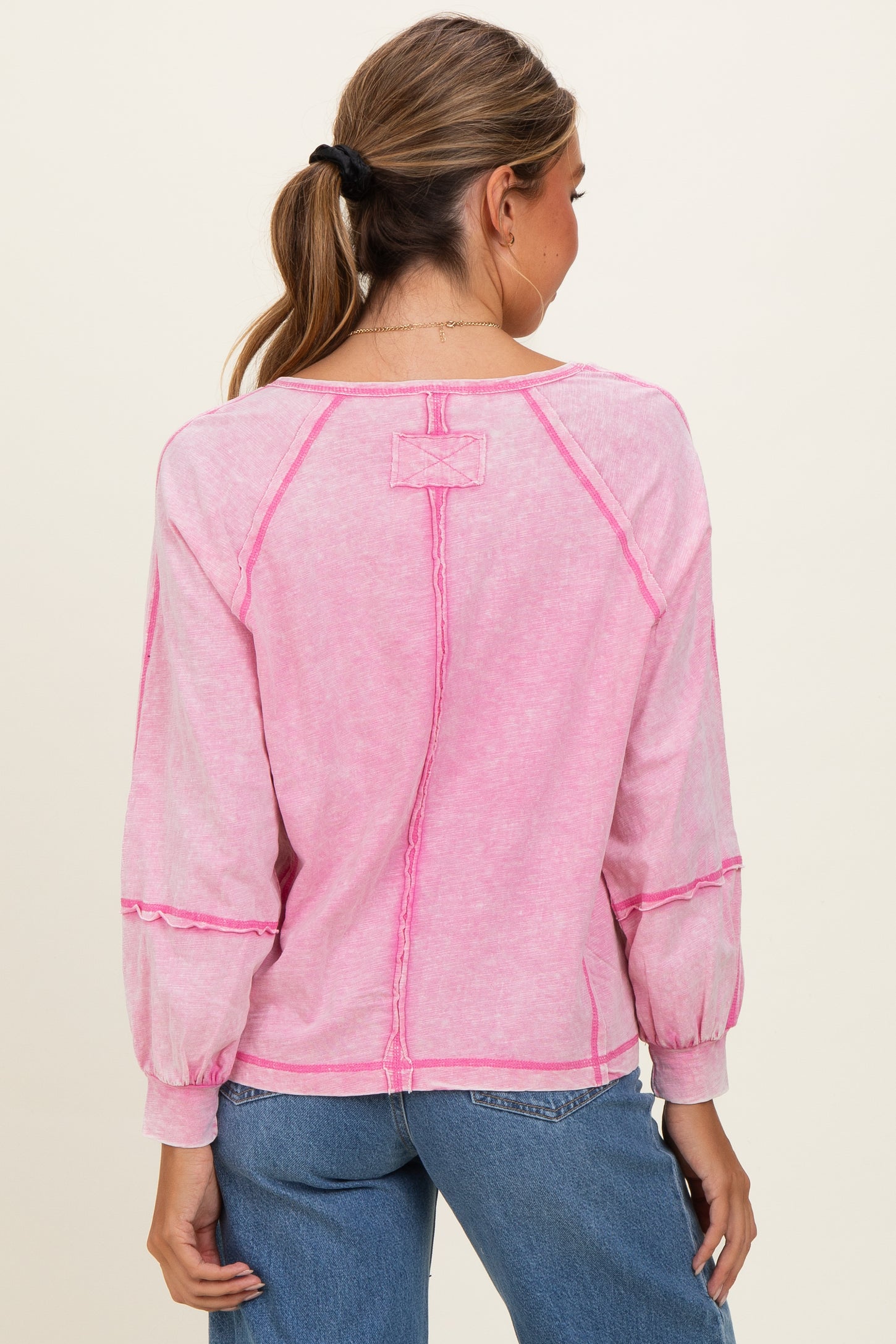 Bubble Pink Mineral Wash Exposed Seam Top