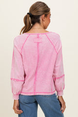 Bubble Pink Mineral Wash Exposed Seam Top