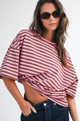 Chocolate Oversized Striped Boyfriend Tee