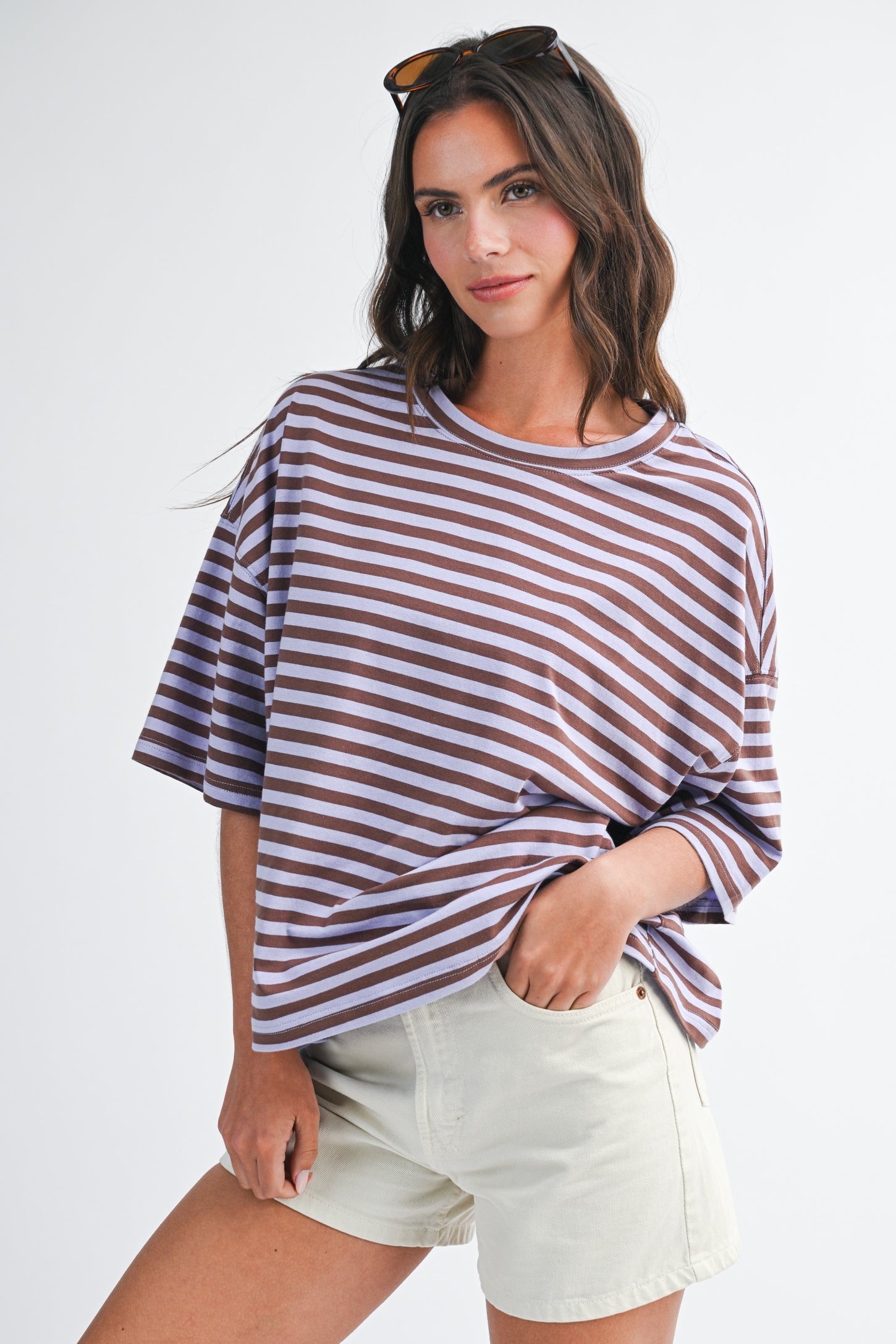 Violet Oversized Striped Boyfriend Tee