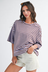 Violet Oversized Striped Boyfriend Tee