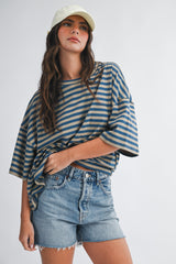 Tan Oversized Striped Maternity Boyfriend Tee