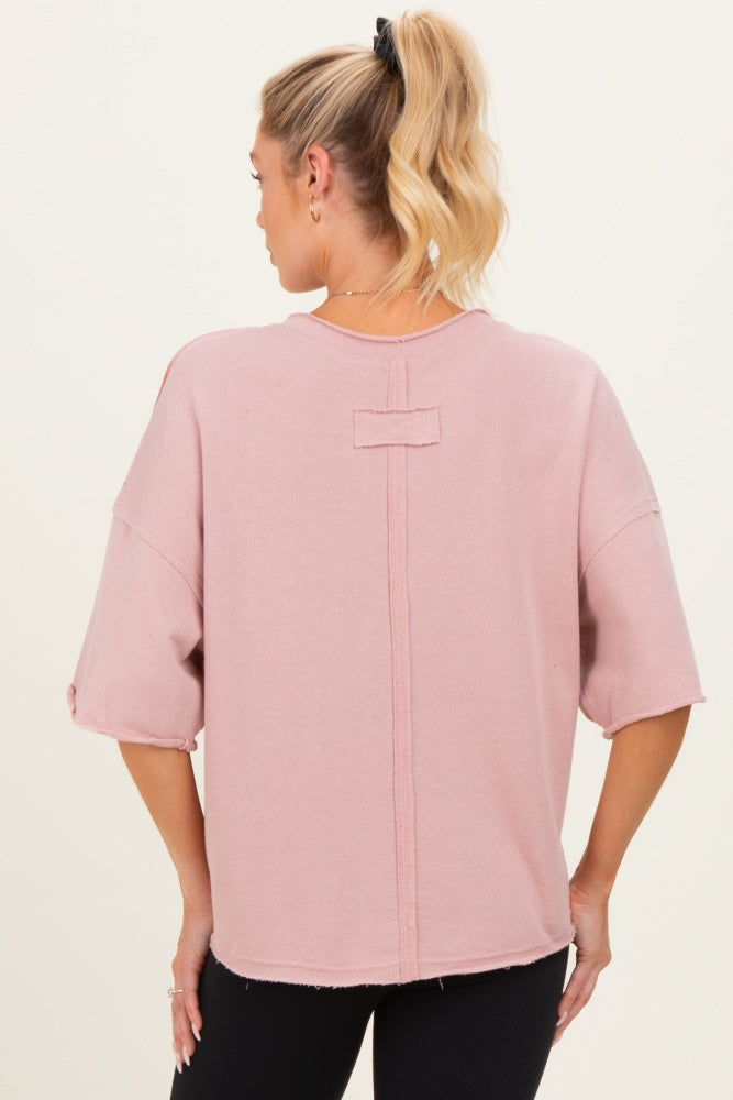 Blush Raw Cut Edge Maternity Boxy Tee