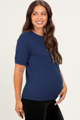 Navy Short Sleeve Basic Knit Maternity Top