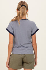 Navy Pinstripe Contrast Trim Maternity Top