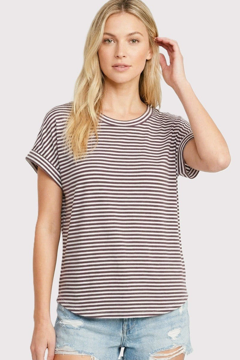 Light Plum Striped Short Sleeve Top