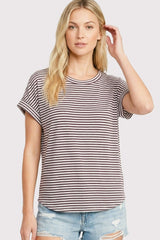 Light Plum Striped Short Sleeve Top