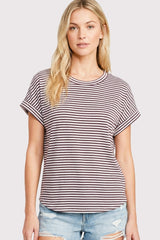 Light Plum Striped Short Sleeve Top
