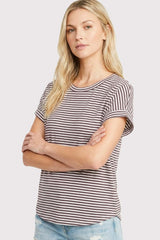 Light Plum Striped Short Sleeve Top