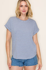 Denim Blue Striped Short Sleeve Maternity Top