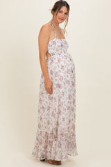 Ivory Floral Smocked Open Back Maternity Maxi Dress