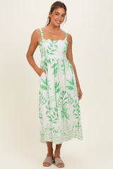 Green Printed Scallop Detail Sleeveless Maternity Midi Dress