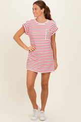 Red Textured Stripe Knit T-Shirt Dress