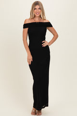 Black Off Shoulder Mesh Maternity Maxi Dress