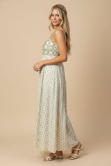Green Floral Crochet Bodice Maxi Dress