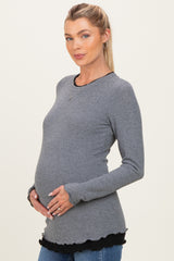 Charcoal/Black Ribbed Long Sleeve Maternity Twofer Top