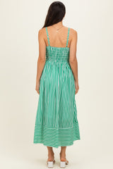 Green Striped Smocked Midi Dress