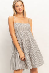 Black Striped Tiered Cutout Maternity Dress
