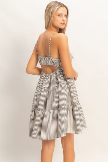 Black Striped Tiered Cutout Dress