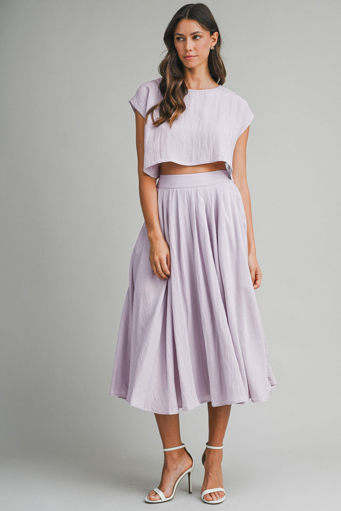 Dusty Lavender Crop Top Midi Skirt Set