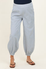 Blue Striped Patch Pocket Maternity Pants