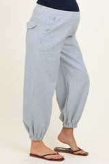 Blue Striped Patch Pocket Maternity Pants