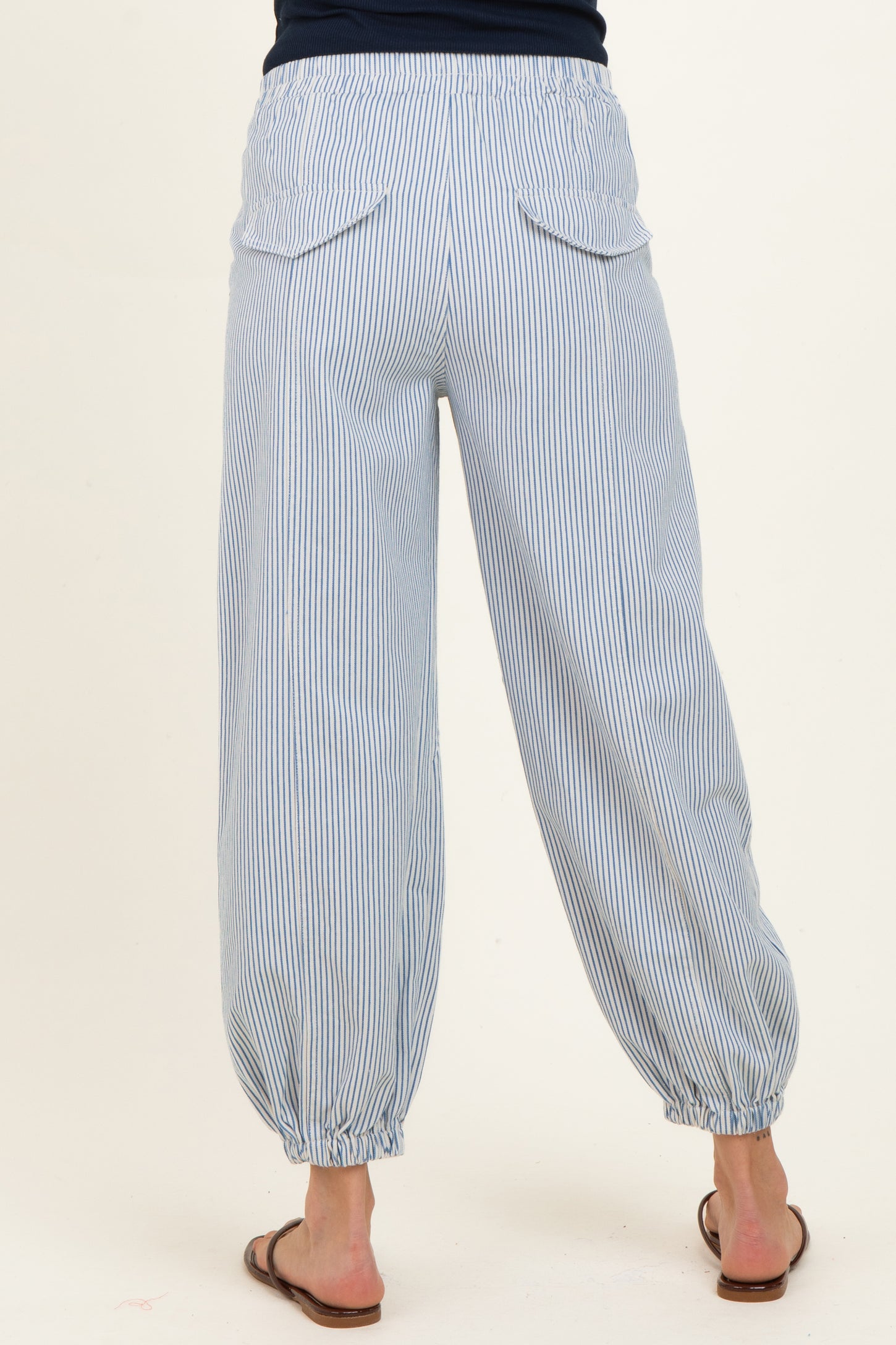Blue Striped Patch Pocket Maternity Pants