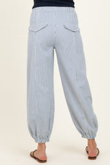 Blue Striped Patch Pocket Maternity Pants