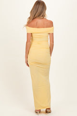 Yellow Off Shoulder Maternity Maxi Dress