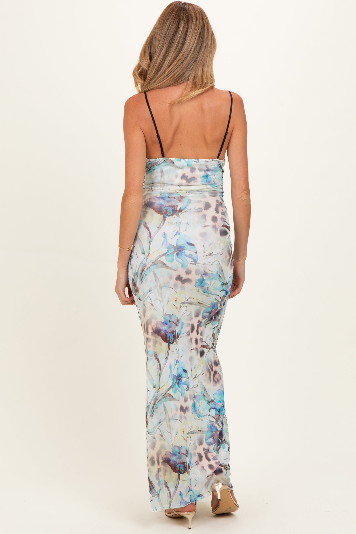 Light Blue Floral Lace Mesh Maternity Maxi Dress