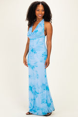 Light Blue Floral Cowl Maxi Dress