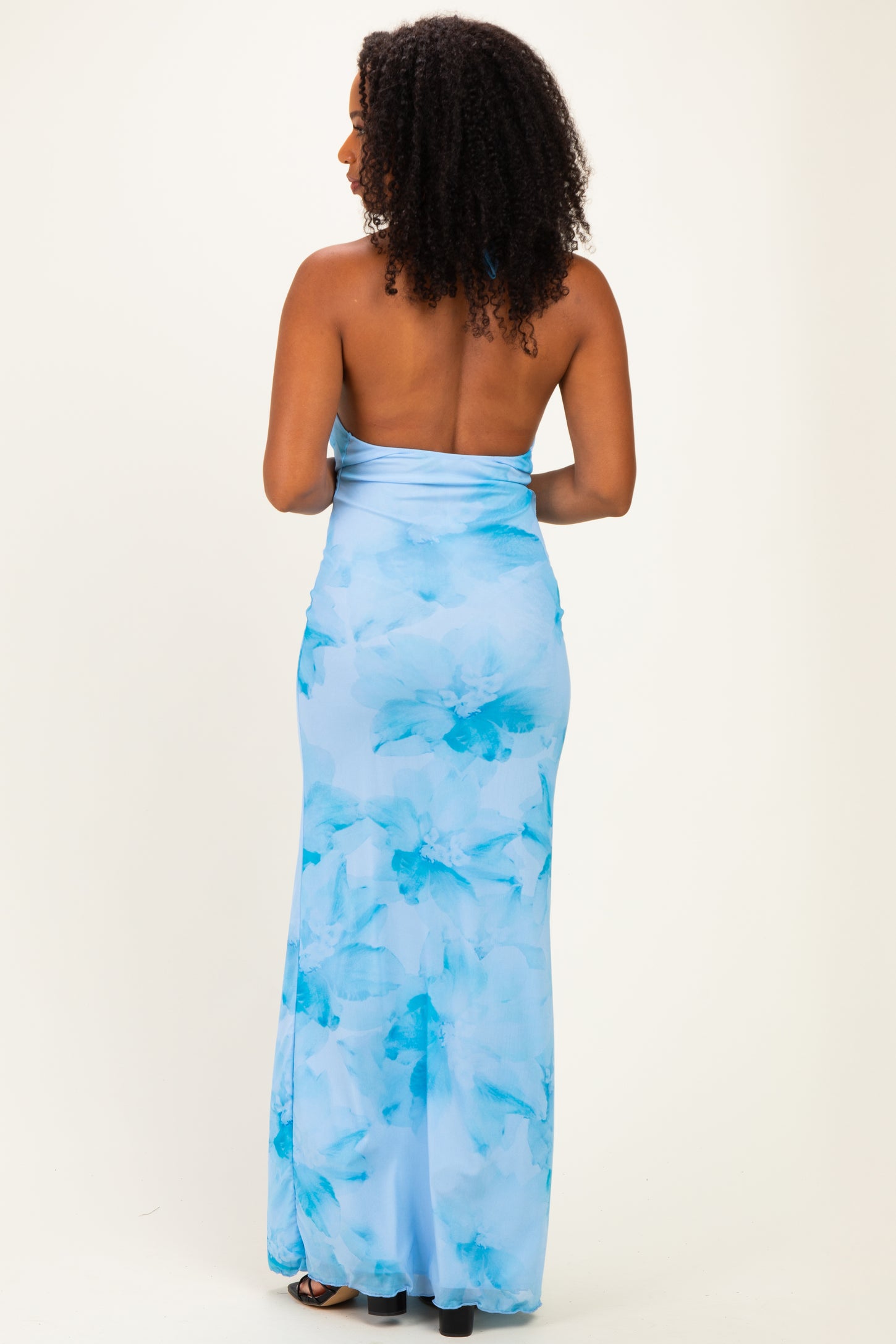 Light Blue Floral Cowl Maxi Dress