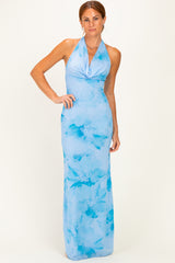 Light Blue Floral Cowl Maxi Dress