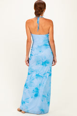 Light Blue Floral Cowl Maxi Dress